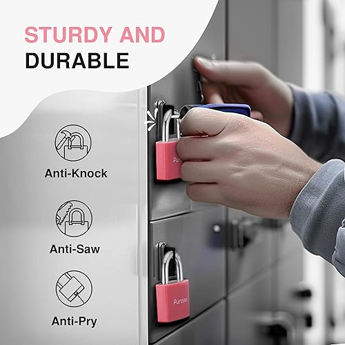 Miniatura 4 de Puroma Candado con llave, paquete de 2 cerraduras de aluminio con 3 llaves iguales, candados pequeños de 1.1 pulgadas para puerta, valla, cobertizo,