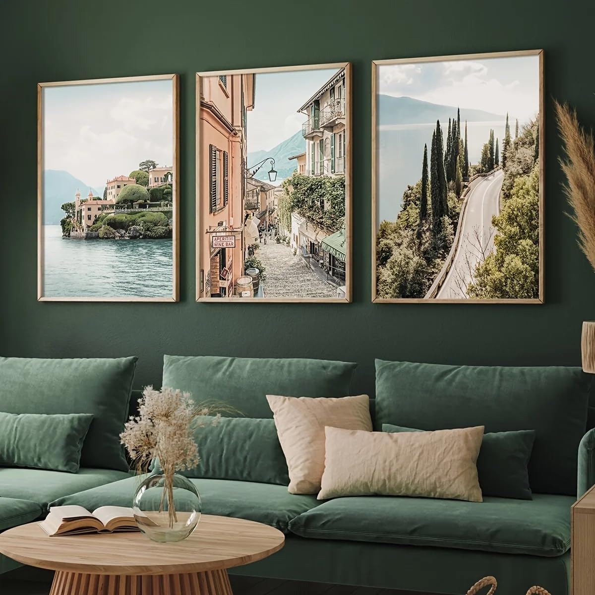 Dittelle Frameless Canvas Painting Italy Lake Como Natural Landscape Canvas Print Travel Photography Photo Wall Art Poster For Home Decor(30X40cm/3Pcs )