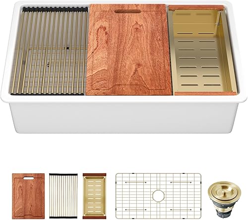 Miniatura 106 de Sarlai - Cerámica de porcelana de fregadero de porcelana, color blanco Blanco,Negro -,Negro estación de trabajo,Blanco estación