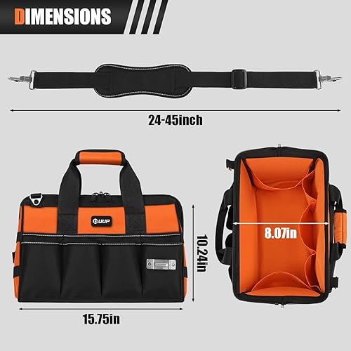 Miniatura 2 de Bolsa de herramientas resistente de 15 pulgadas, 16 bolsillos, portátil, suave, organizador de almacenamiento, asa táctica, caja de herramientas