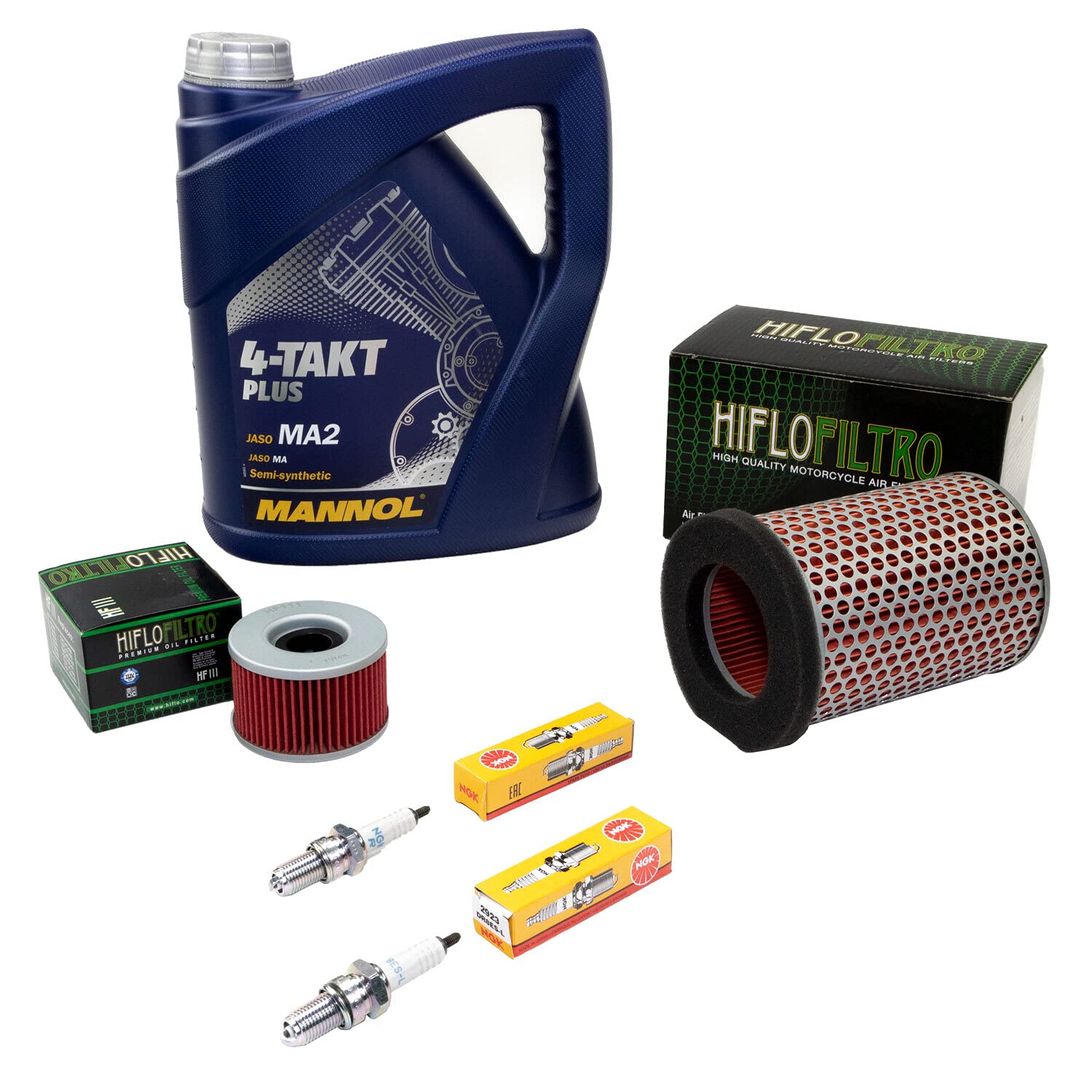 Wartungspaket Öl 4L + Luftfilter + Ölfilter + Zündkerzen für Hon da CX 500 CX 500 C CX 500 E CX500 Baujahr 1977-1986