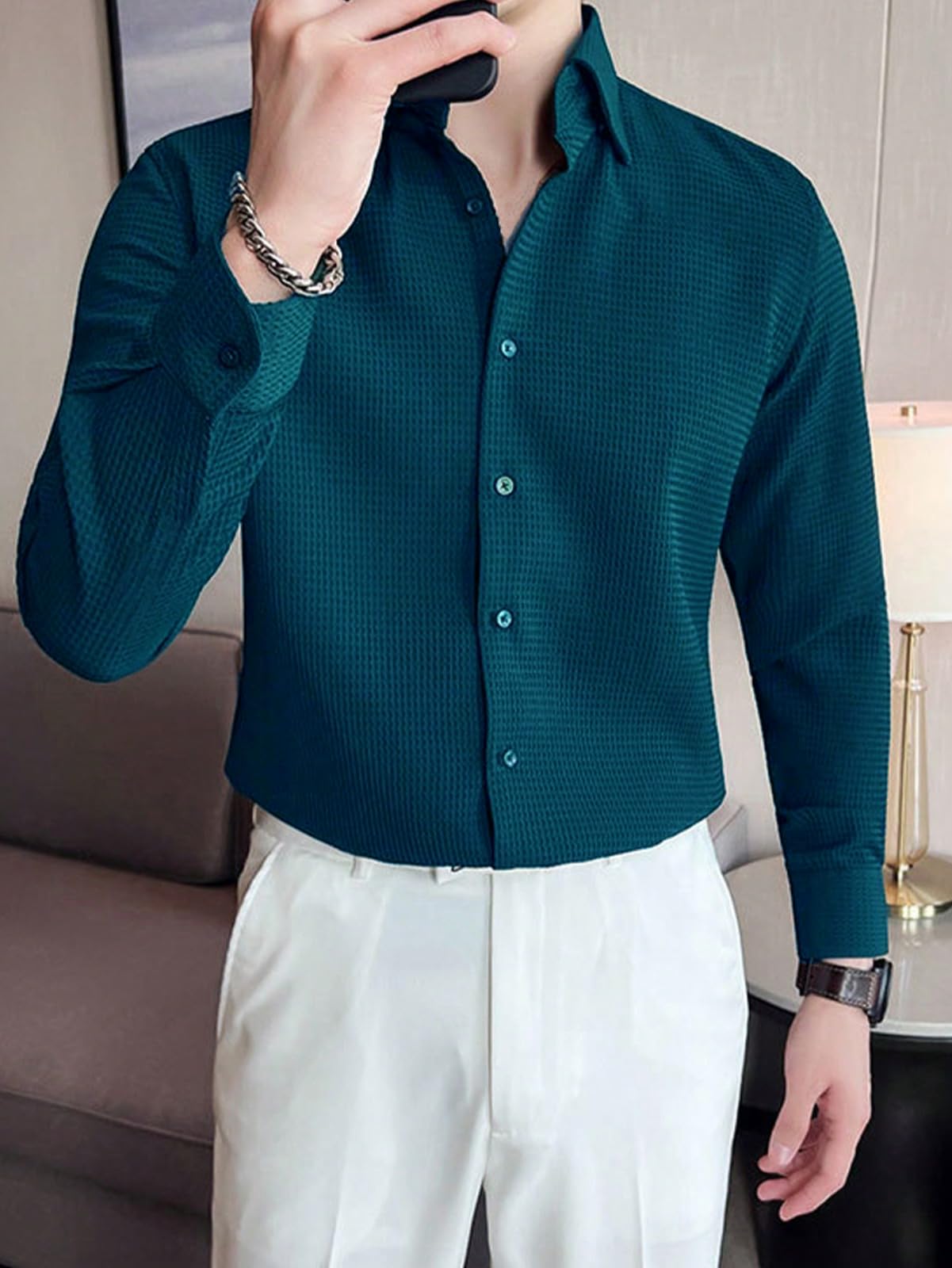 GRECIILOOKS Camicia formale da uomo con bottoni, vestibilità aderente, a maniche lunghe, in policotone, pronta per affari e riunioni (disponibile in taglie forti e confezione combinata da 2)