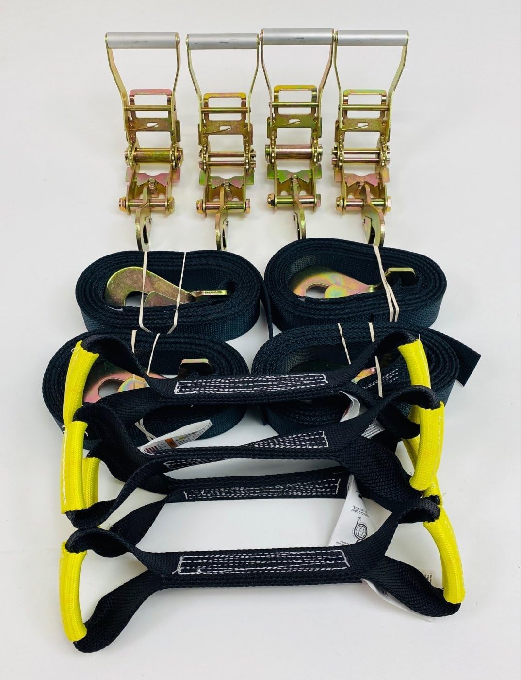 8 Point Diamond Weave Flatbed/rollback car tie-Down w/Twisted snap Hook (Black)