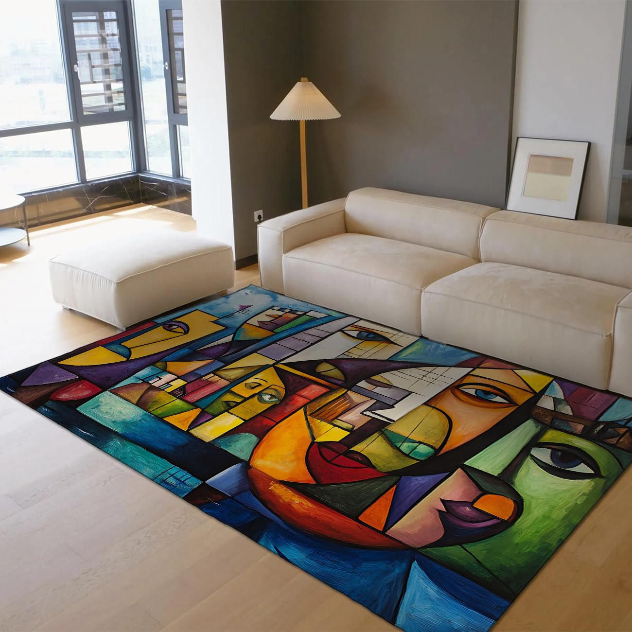Tapis abstrait lavable géométrique 90x150 moquette moderne poil bas