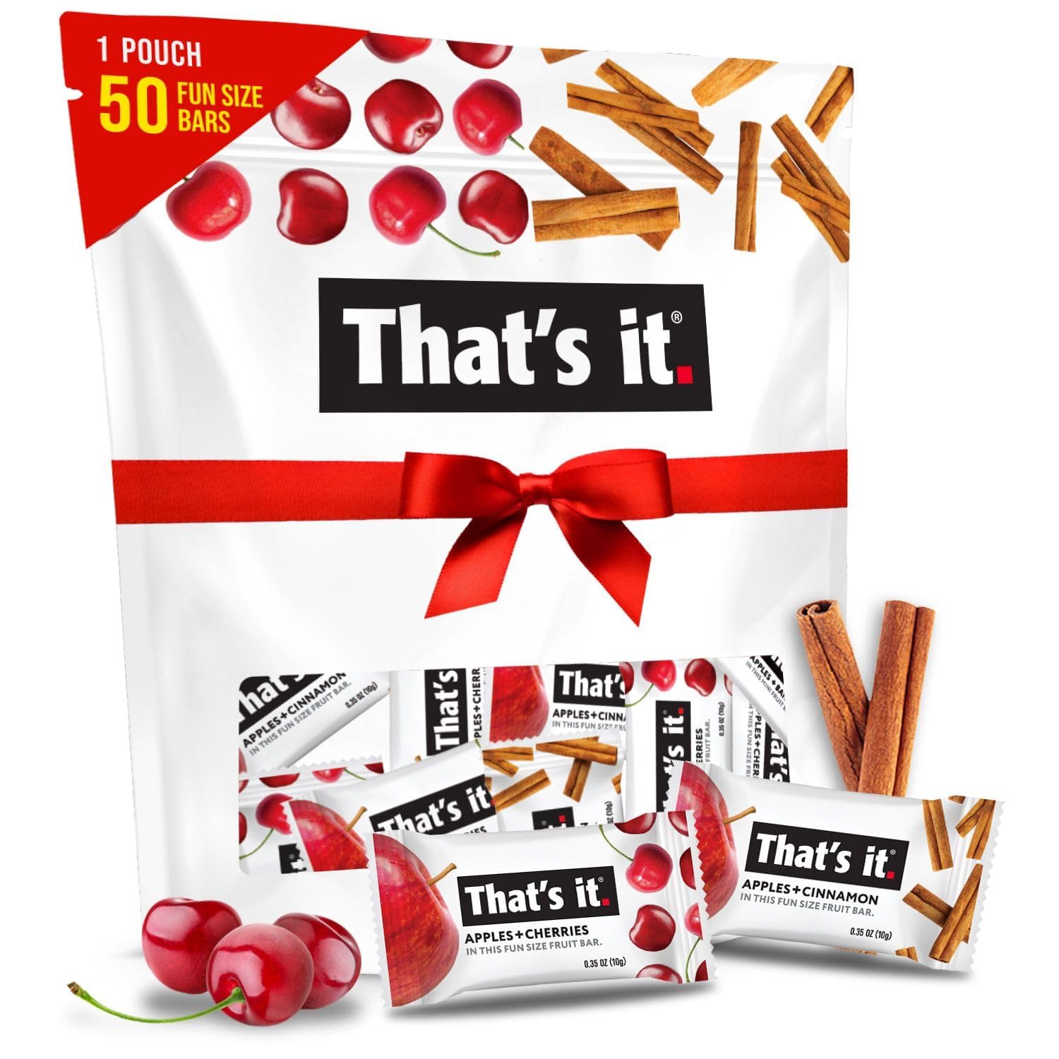That’s it. Fun Size Fruit Bars Variety Pack (50 Pieces, 10g Each), Non-GMO, Kosher, Gluten Free, Breakfast Snacks, Allergy Friendly (Cherry-Cinnamon)