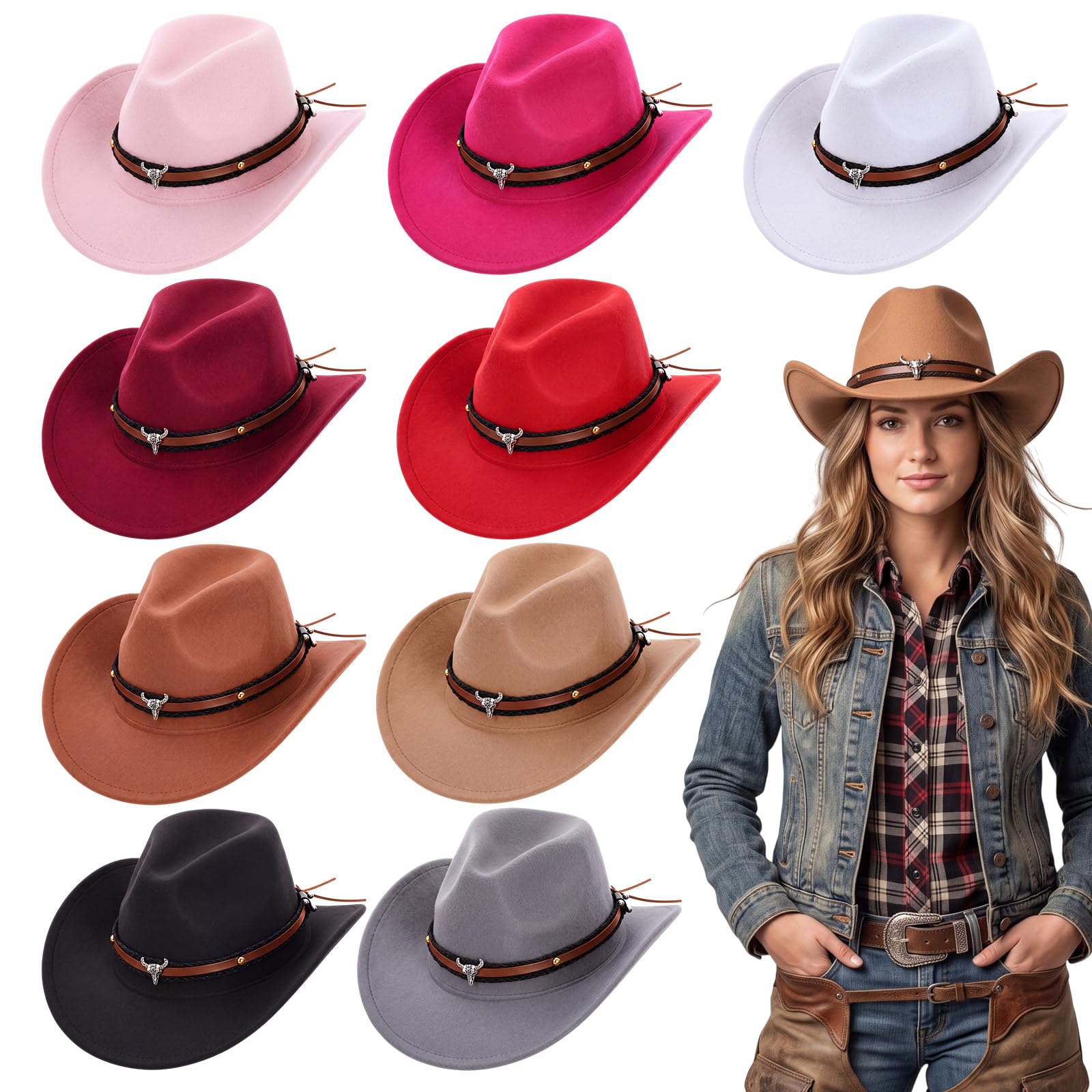Toulite Western Cowboy Hats Faux Felt with Strap Bulk