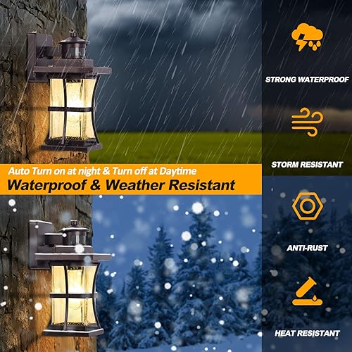 Miniatura 5 de Luces exteriores con sensor de movimiento, iluminación exterior de bronce aceitado del anochecer al amanecer, aplique de pared avanzado para