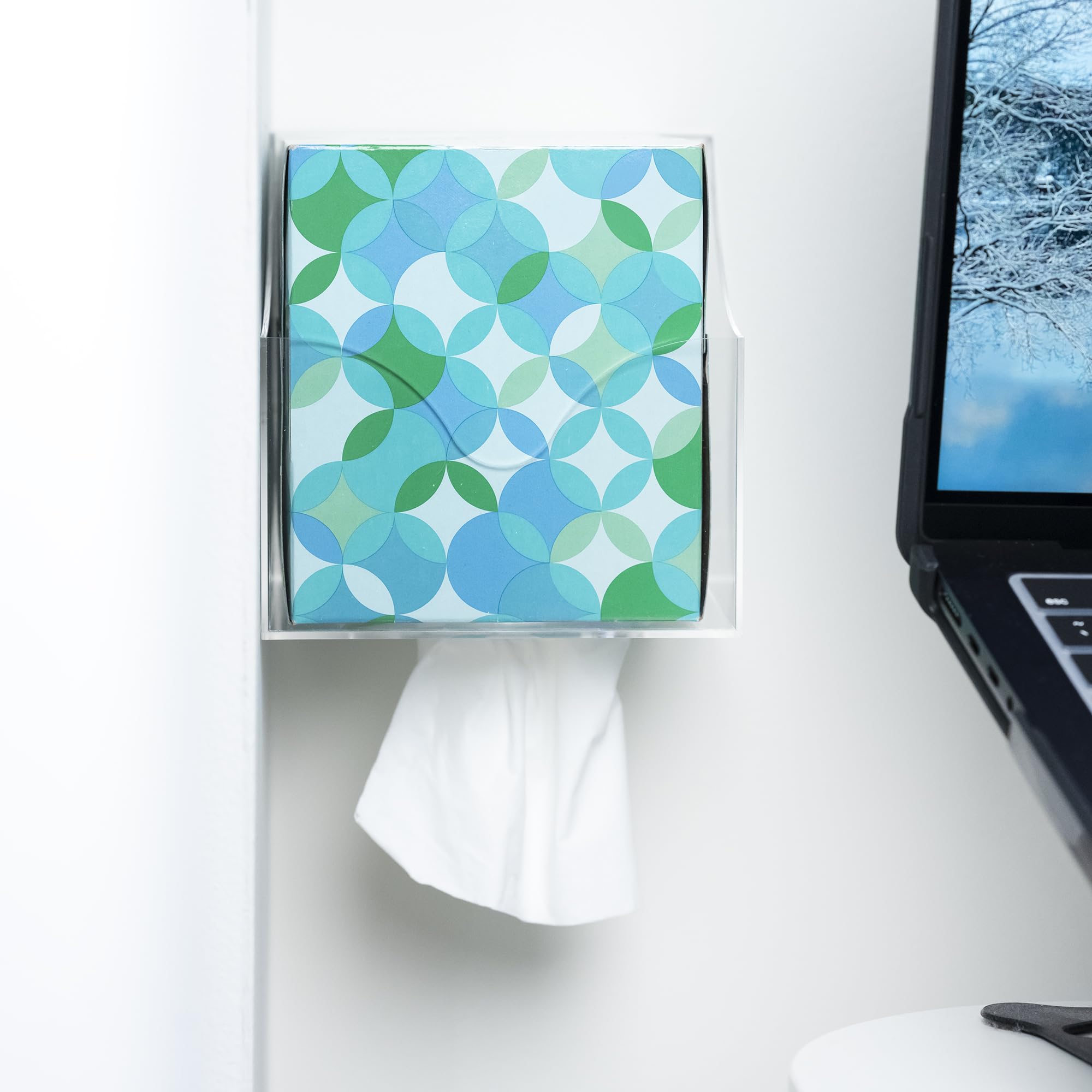 IneVibe Facial Tissue Box Holder for Wall, Under Cabinet or Desk, RV, Bathroom, Small Spaces - Acrylic Wall Mounted Square Box Dispenser, Face Down or Sideways in Tight Areas-image-7