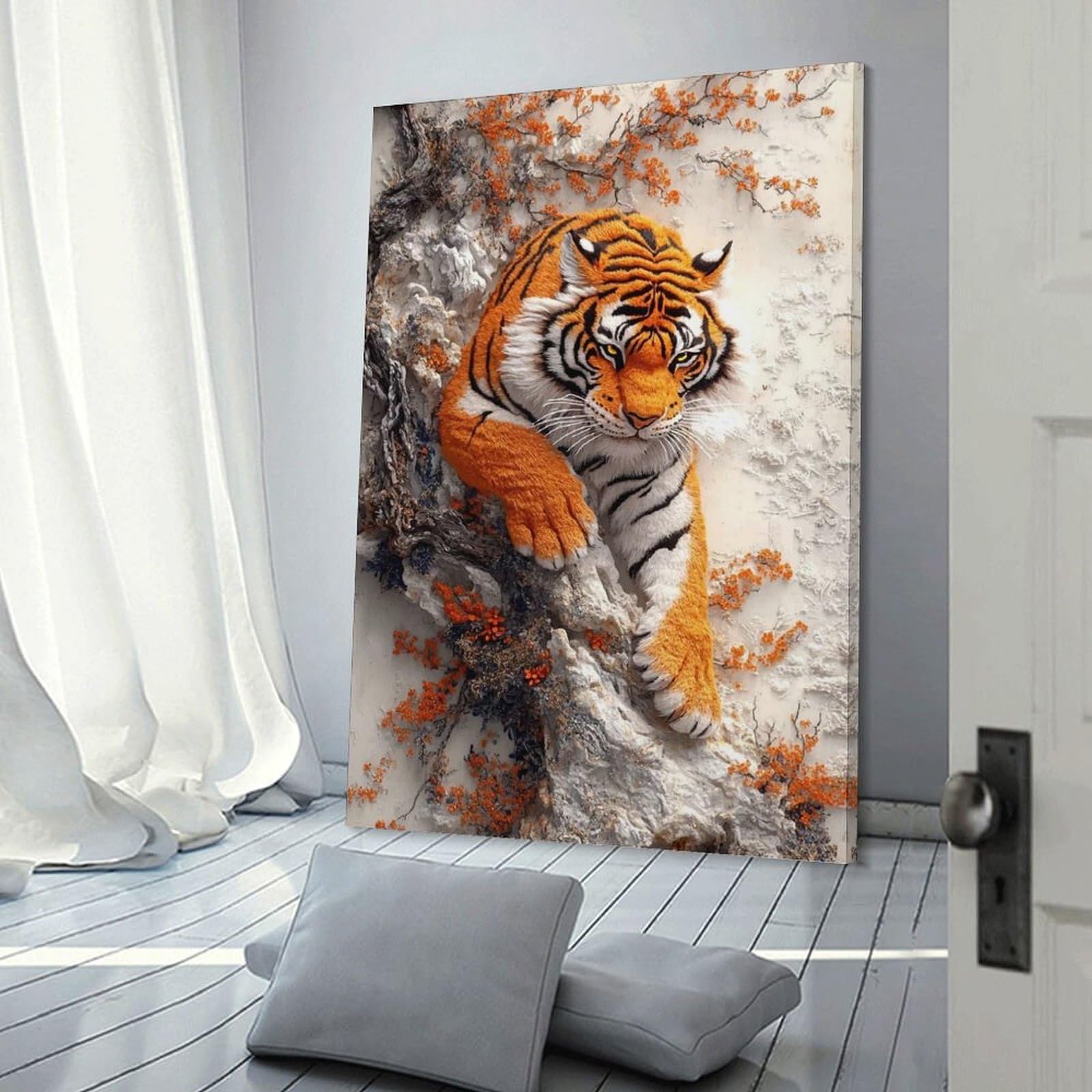 Junmoney Frame-Style-22 Wall Picture Print Tiger In A Tree, 08X12inch(20X30cm), For Living Room, Lounge Or Sitting Room, Modern Wall Decor For Cosy Interiors