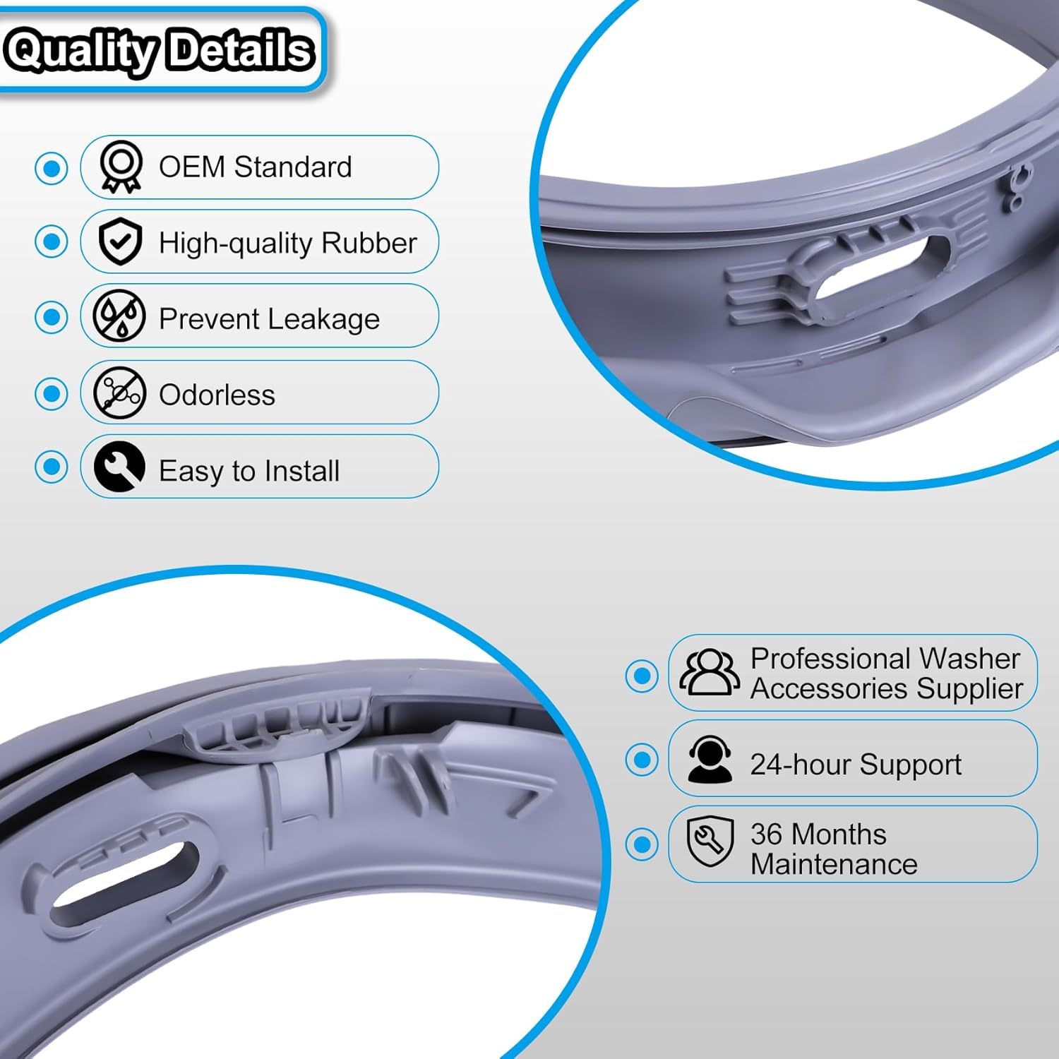 DC64-03788A Washer Door Boot Seal Gasket Diaphragm for Samsung Washing Machine WF45R6100 WF45R6300 WF45B6300 WF45T6000 WF45T6200 WF46BB6700 WF50A8600, Replace 4959290 AP6884238 PS12720638 EAP12720638 - Image 6