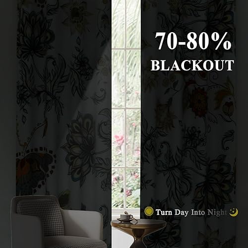 Miniatura 18 de Estelar Textiler Cortinas bohemias para oscurecer la habitación con hojas de arce de 84 pulgadas de largo, juego de 2 paneles para sala de estar,