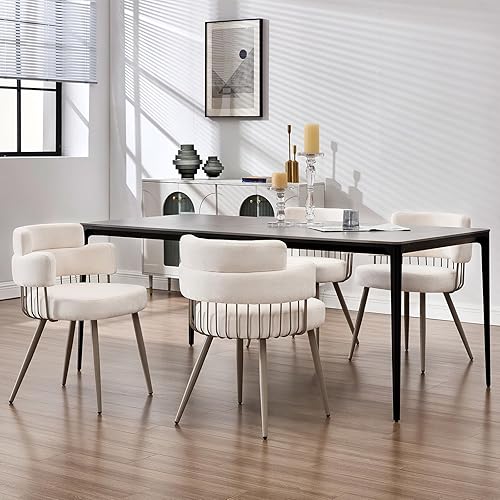 Juego de 4 sillas de comedor modernas, sillas de cocina tapizadas de tela de mediados de siglo con patas de metal, cómoda silla de acento con