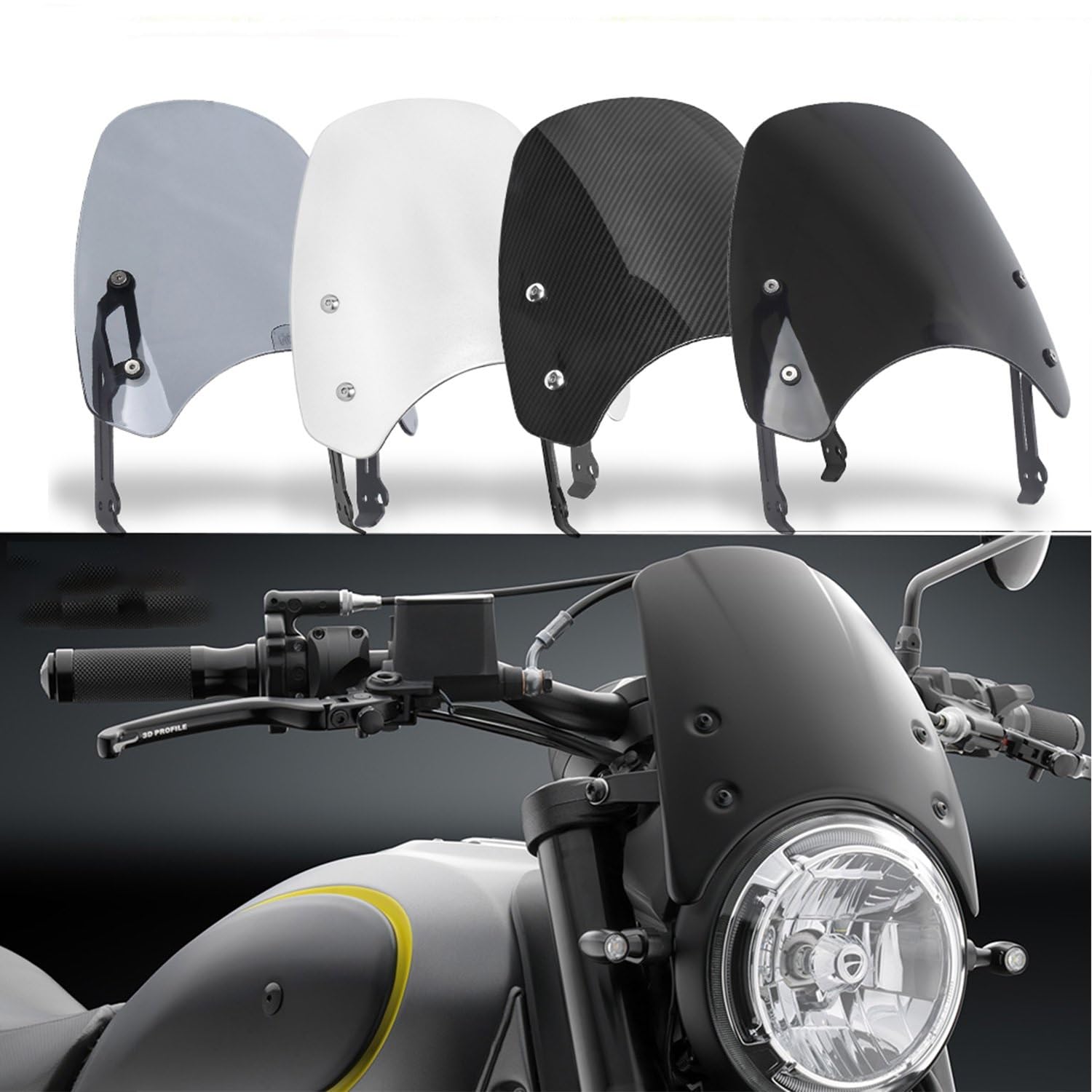 DAVBIR Moto Schermo Parabrezza Parabrezza Visiera Deflettore Cruscotto Protecter per Ducati per Scrambler 2015 2016 2017 2018 2019 2020 Parabrezza Moto (Color : Carbib Fiber Look)