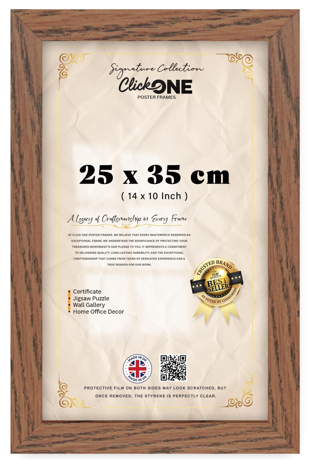 Click One — Elegant Rectangle Poster Picture (25 X 35 CM) | Solid Engineered Wood Finish, Handcrafted For Gallery And Family Photos, Prints (14 X 10 Inch) Dark Oak Display Mount, Wall Hanging