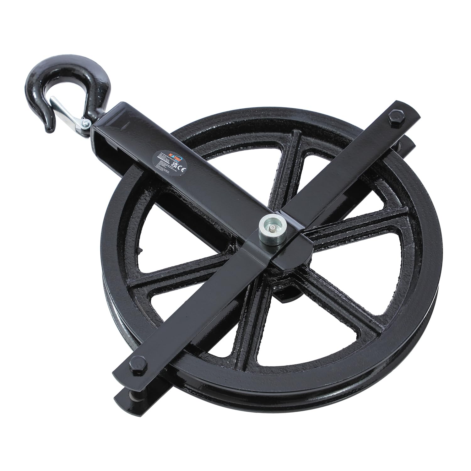 KATSU Tools Poulie Gin 300mm, Roue à Roulement Renforcé avec Crochet Pivotant pour Échafaudage, Construction, Atelier, Treuil et Levage 182129