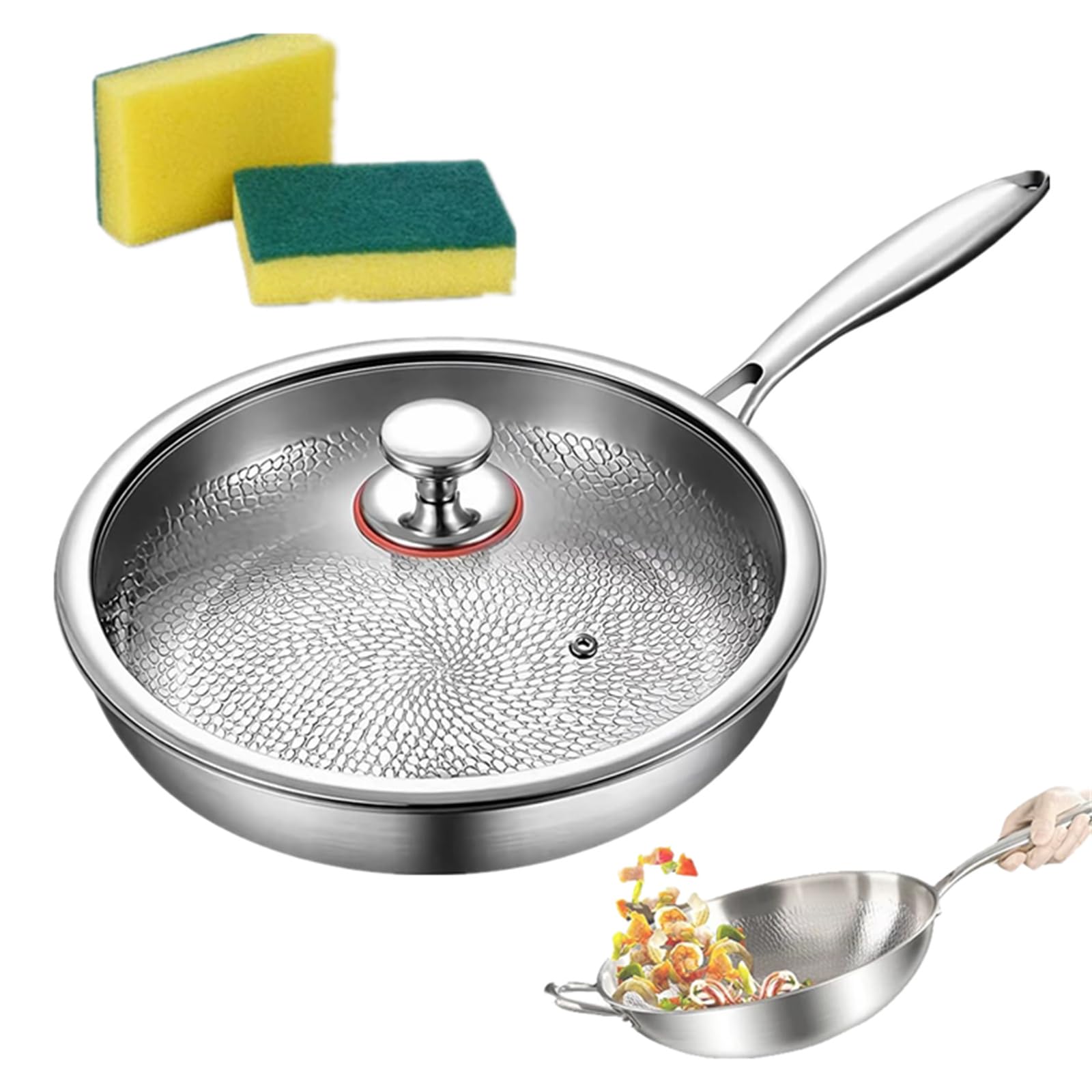 Titanium Hammered Pan Pro with Lid, Titanium Frying Pans for Cooking, Multifunctional Ultra-Durable Scratch-Resistant Non Stick Pans for Stovetops Induction Cooktops (10.23inch/26cm)