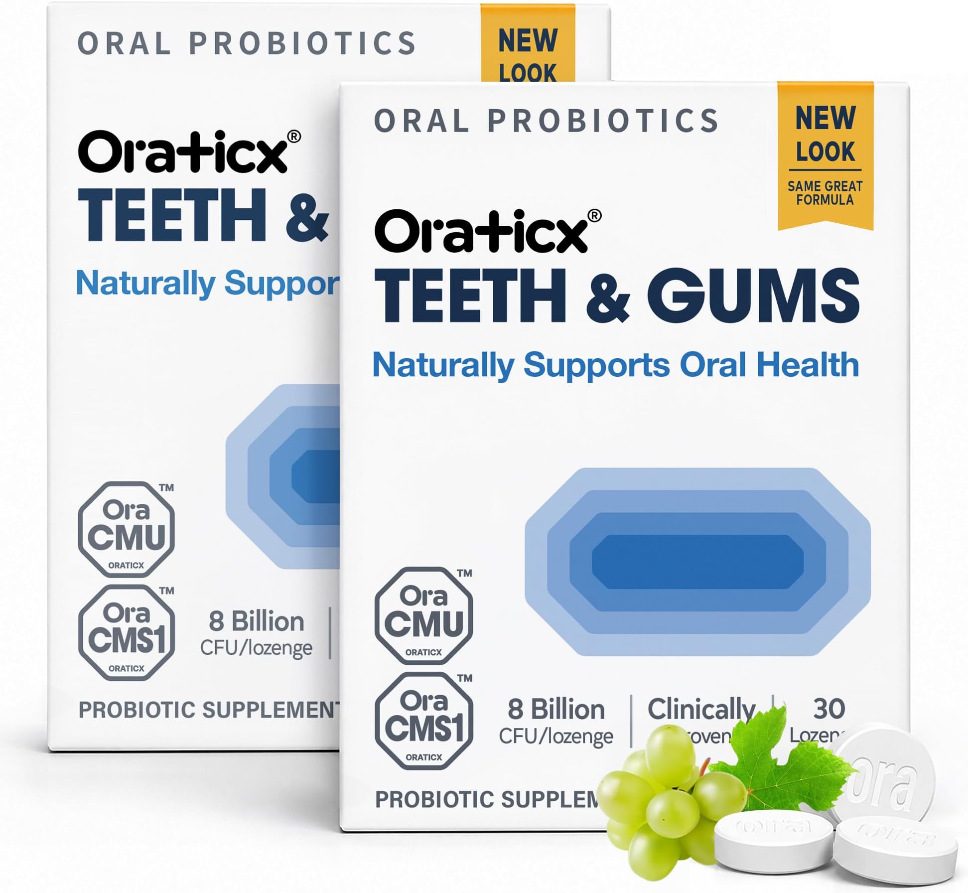 OraTicx Teeth & Gums Oral Probiotics, Dental Care, Grape Flavor, 30ct 2-PK | Clinically Studied Probiotic, Supports Teeth & Gums, 8 Billion CFU, 60 Lozenges, Shelf-Stable Smart Bottle
