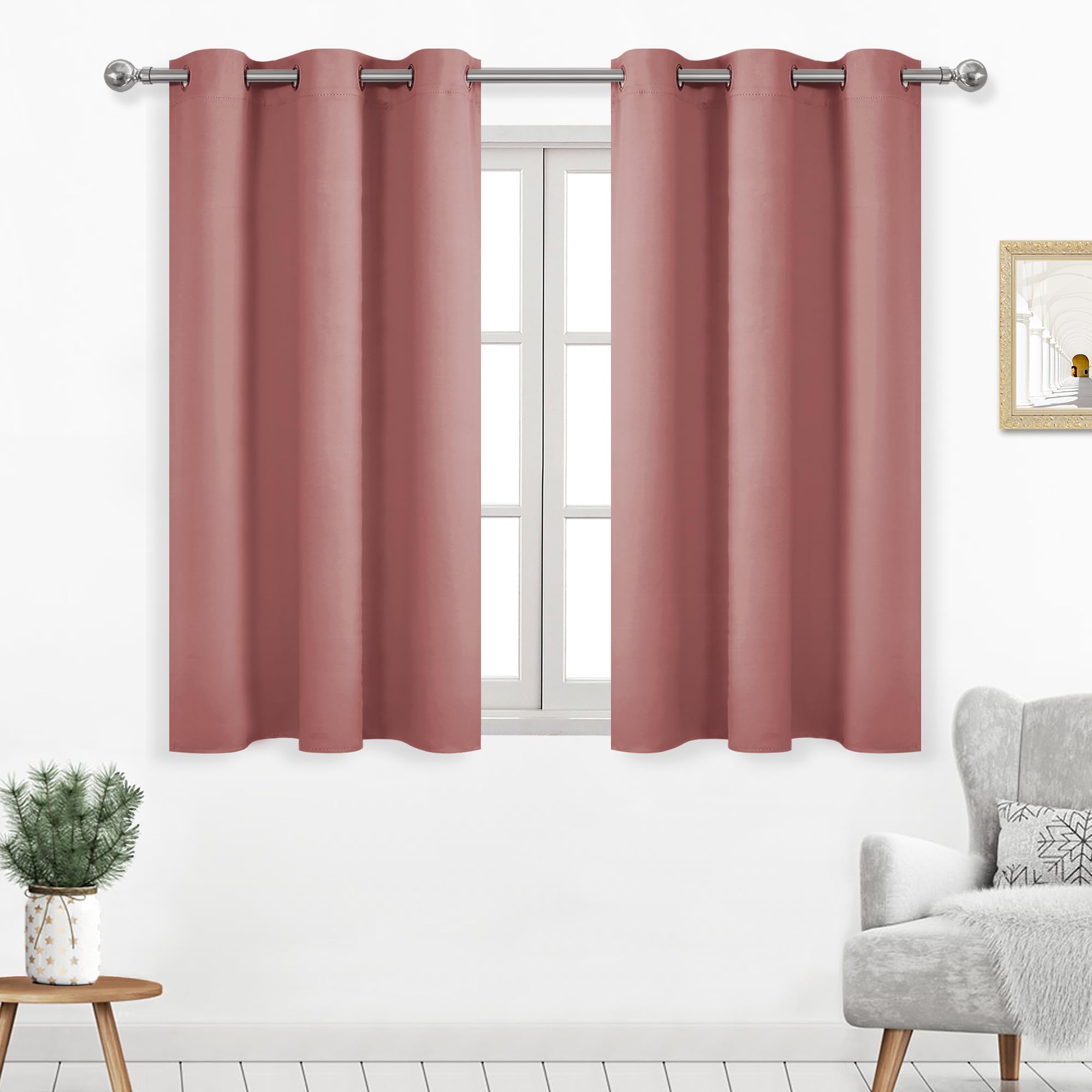DWCN Blackout Curtains for Living Room, Room Drakening Curtains for Bedroom, Solid Thermal Privacy Protection Window Curtains, Dry Rose, W38 x L54 Inch, Set of 2 — image 1