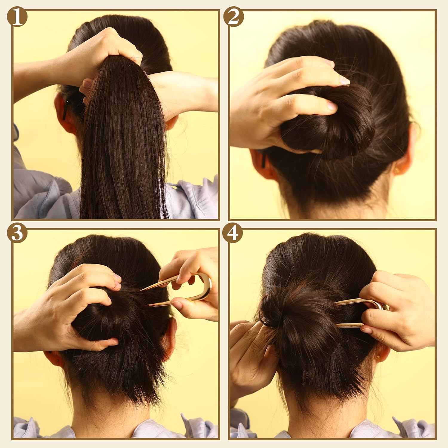 ProSuites 4 Pcs Large French Hair Styling Pins for Long Hair, 5.5 Inch Metal U-Shaped Hair Clips Forks Suitable for Women Bun Updo Hairstyle, 4 Colors