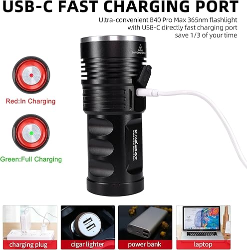 Miniatura 5 de DARKBEAM Linterna UV Blacklight de 365 nm, potente lámpara USB recargable de 36 W LED ultravioleta negra - Detector de orina de mascotas - Minerales