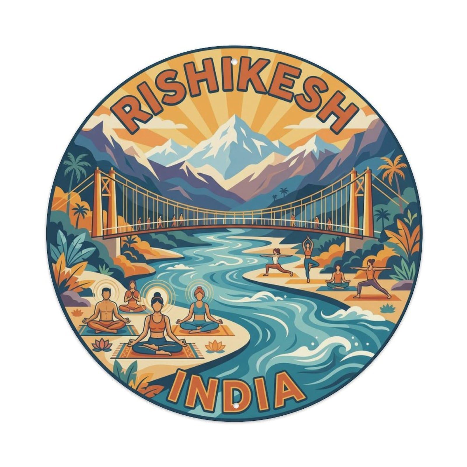 Yrnq 8X8inch Vintage Style Vintage Travel India Rishikesh Yoga Metal Tin Sign