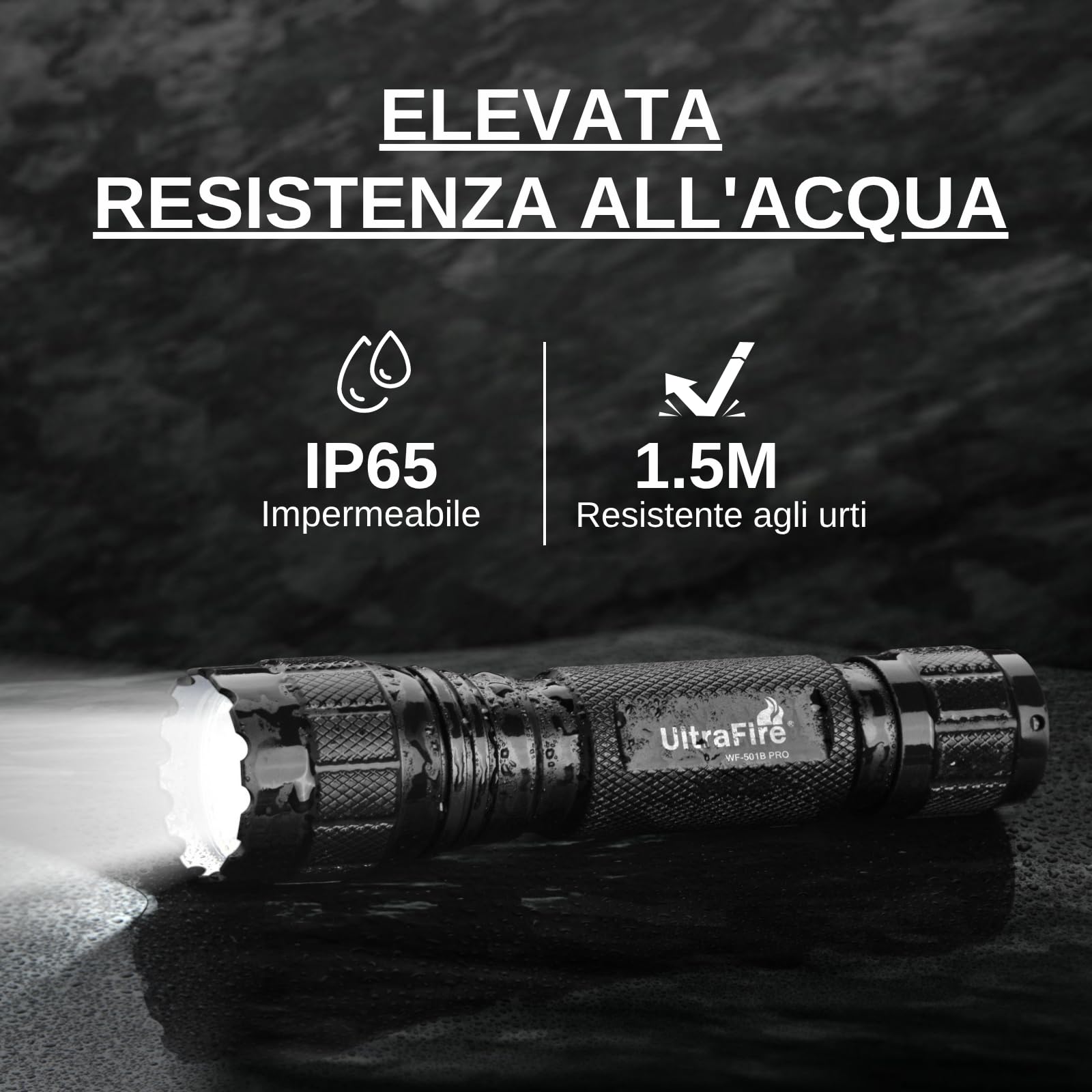 UltraFire Torcia tattica con fondina, torcia LED a 1200 lumen a singola modalità per forze dell'ordine con supporto per cintura, batteria ricaricabile e caricatore, piccola torcia WF-501B PRO