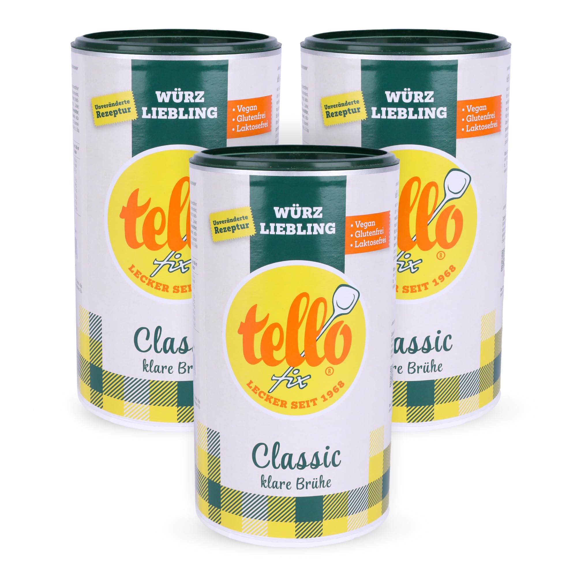Tellofix Classic Klare Brühe 3x 900g – Gemüse Brühe ohne Geschmacksverstärker - Vegan, glutenfrei, ohne Hefeextrakt – Gemüsebrühe & Universal-Würzmittel zum Verfeinern