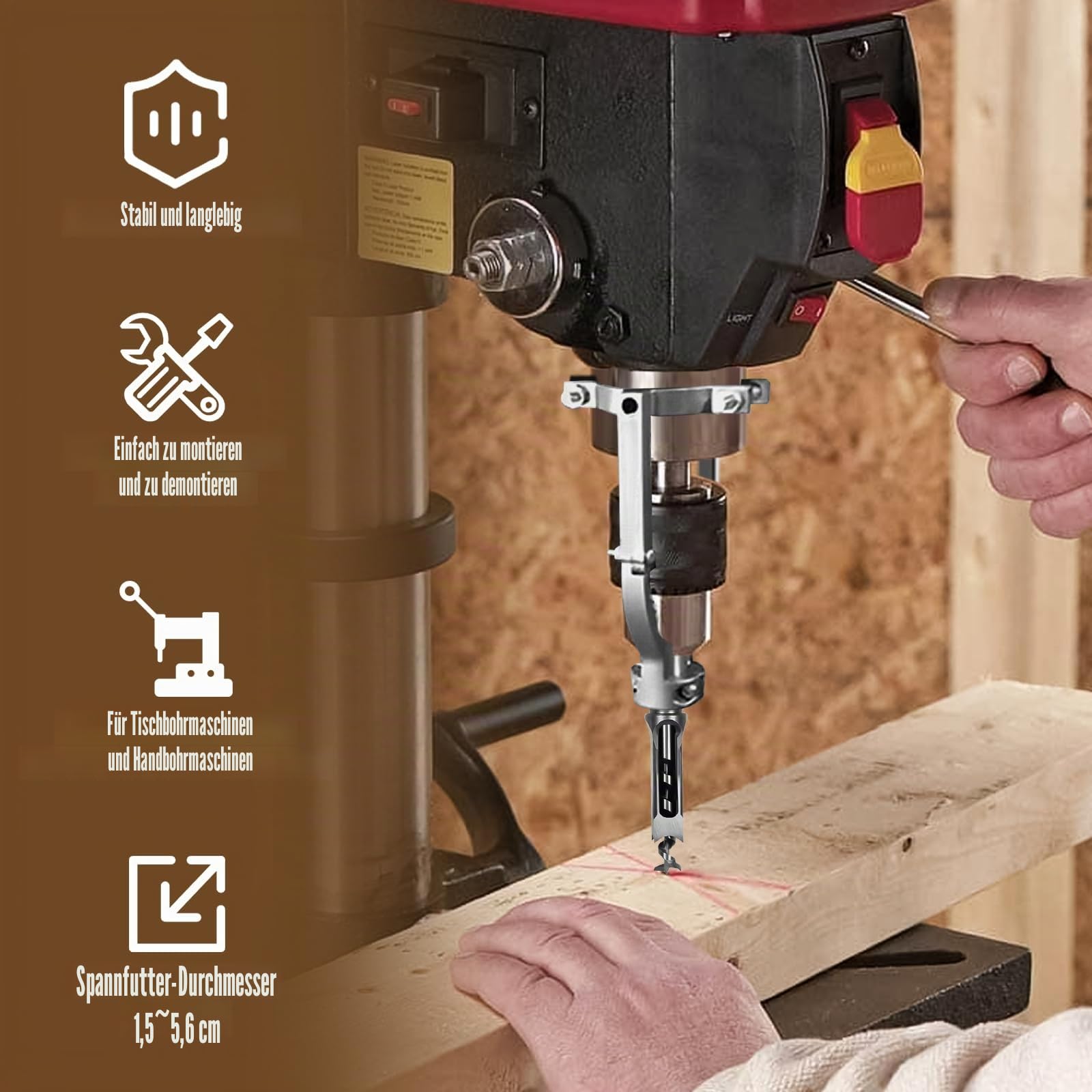 Quadrat Loch Bohrer Sets, Holzbearbeitung HSS Holz Mortieren Meißel Countersink Bits Loch Mortieren Bohrer Set mit Adapter, 6,4 mm, 8 mm, 9,5 mm, 11 mm, 12,7 mm
