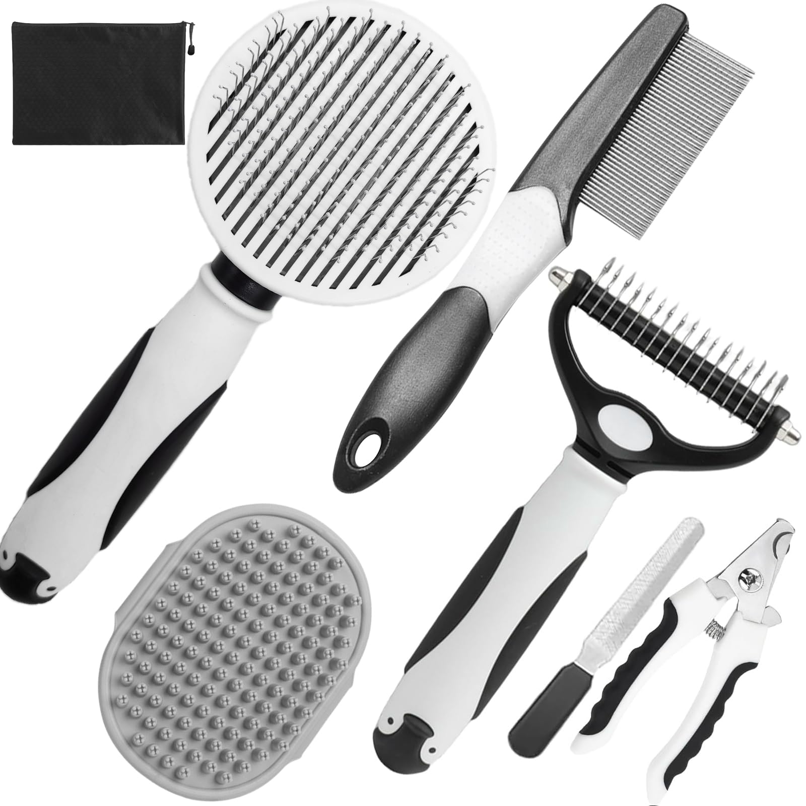 KUEIOX Dog Brush for Shedding, 7 PCS Dog Grooming Brush Kit, Undercoat Rake, Slicker Brush, Deshedding Comb, Bath Brush, Nail Clipper for Long & Short