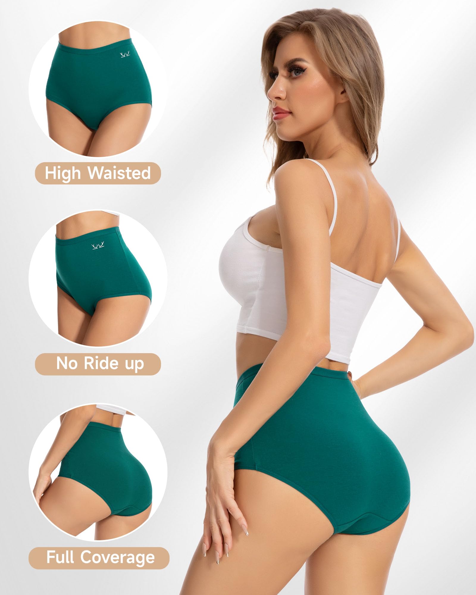 PULIOU Mutandine da donna in cotone a vita alta, mutandine da donna, copertura completa per la schiena, comode, elasticizzate e leggere, confezione da 5