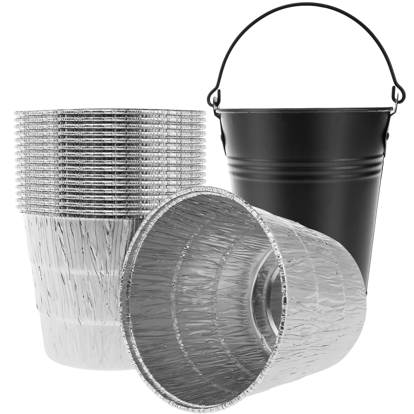 Jokapy 15 Black Barrels 15 Lining Grease Bucket With 15 Tin Liners, Grease Barrel Compatible With Traeger Grease Barrel Drip Tray Liner Rust-Proof Iron Alloy, Grease Can Ice Bucket Replacment Compatible For Traeger 20/22/34