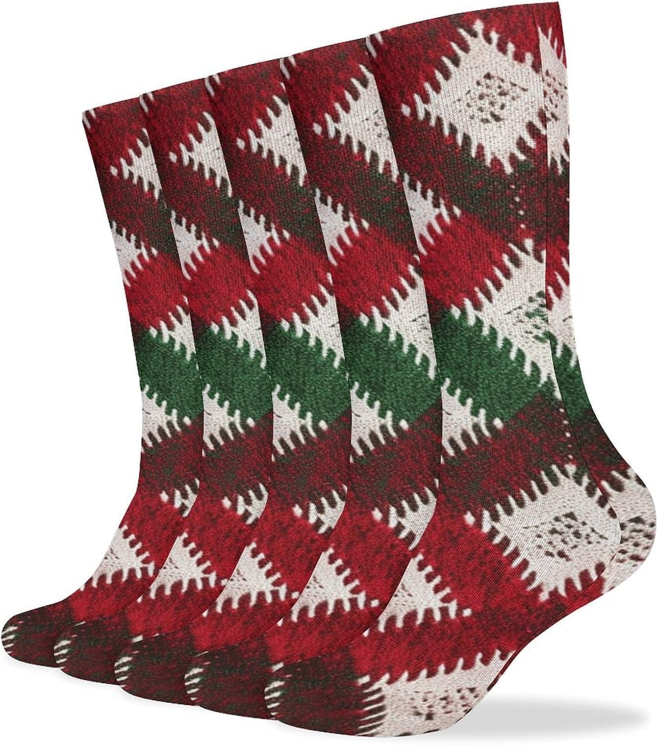 Breathable Boot Sock With Diamond Pattern Socks for Women Men Cotton Sock Moisture-Wicking Warm Stockings Casual Long Socks for Hiking Work Sports 5 Pairs