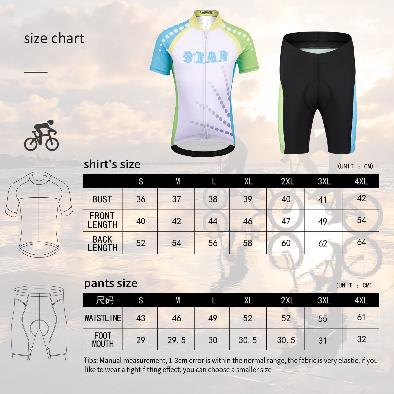 Maillot de Cyclisme Garçon Fille Cuissard Vélo T-Shirt Cyclisme à Manches Courtes Combinaison VTT pour Unisexe Enfant