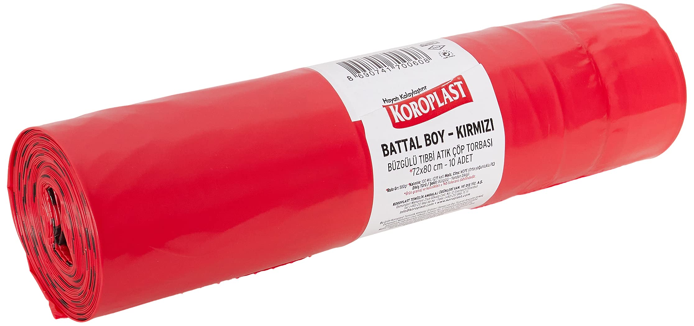 Koroplast Büzgülü Tıbbi Atık Poşeti Battal Boy 72x80 cm, 10x10'lu Sızdırmaz Yırtılmaz Profesyonel Çöp Poşeti, Geri Dönüştürülebilir Kolay Bağlanır Tıbbi Atık Torbası, Hastane Klinik Büzgülü Çöp Poşeti