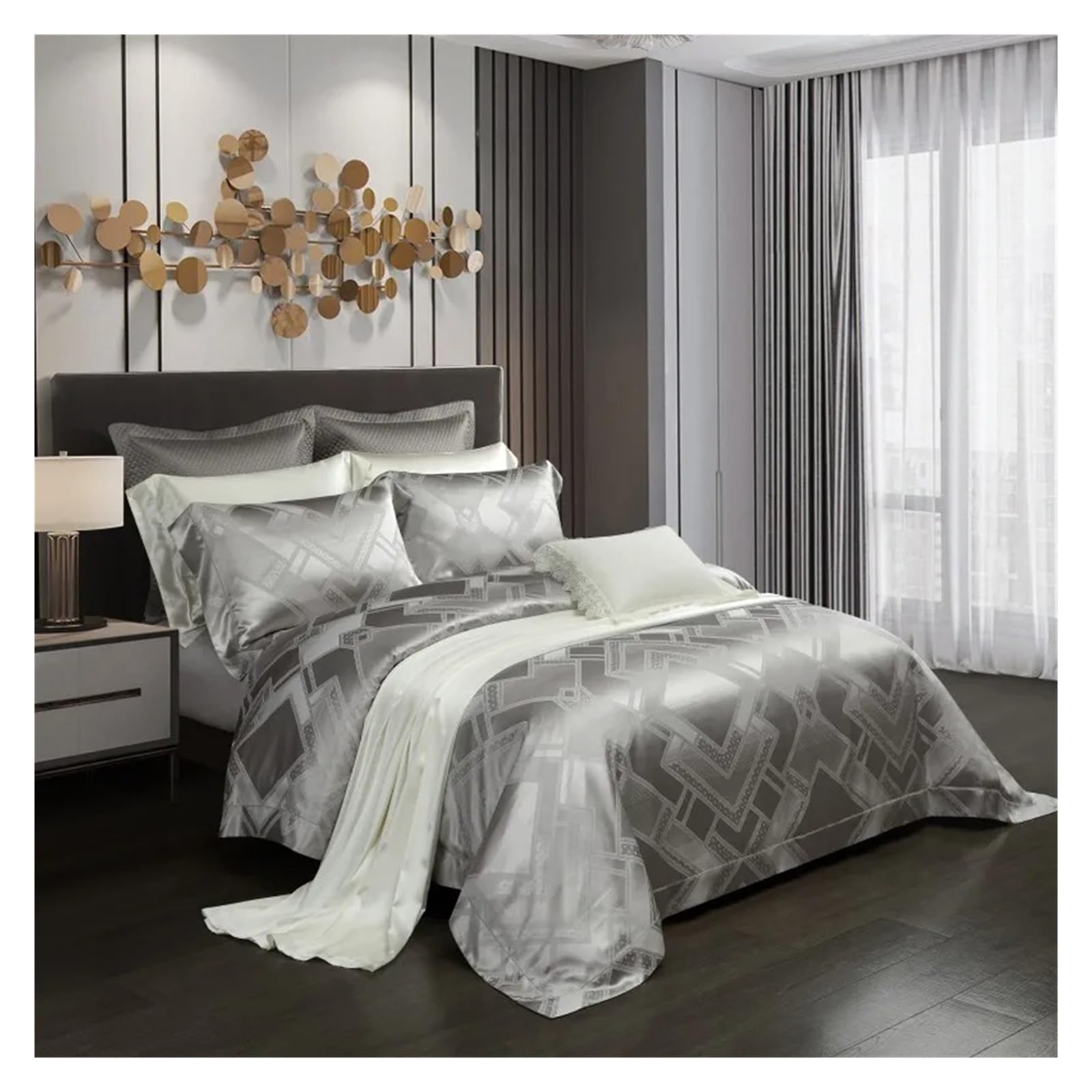Sbcgfy D Uvet Cover Sets, Silk King Uvet Cover Be Sheet Pillowcases 4Pcs Mulberry Silk Hollow Out Bedding Comfortable Soft,-Queen Size 4Pcs