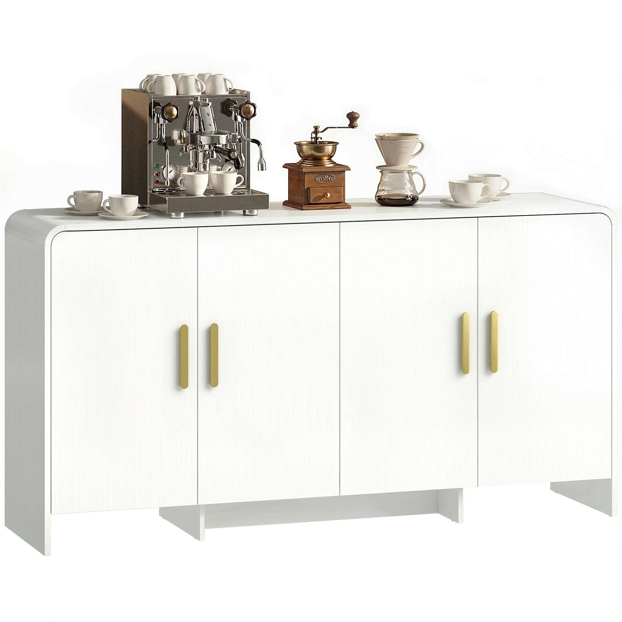 HOMCOM Aparador de Cocina, Armario de Cocina con 4 Estantes, 4 Puertas de Cierre Suave, Bordes Redondeados, Aparador para Comedor, Mueble para TV de 72 Pulgadas, 152x40x80 cm, Blanco