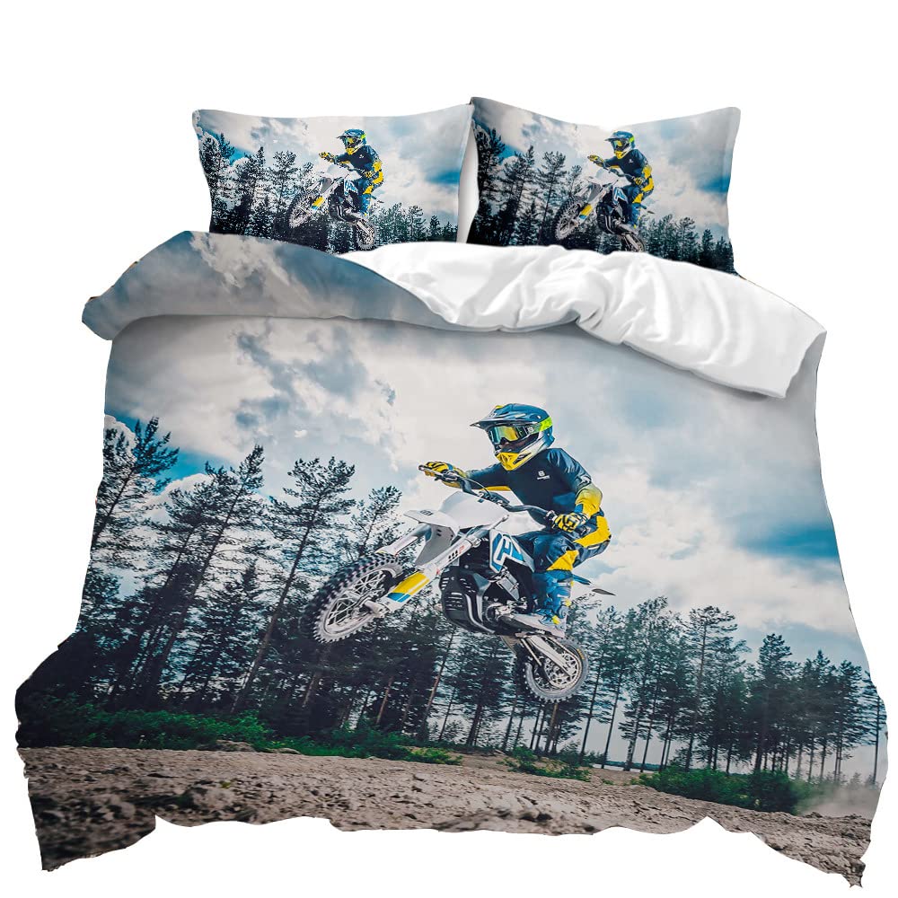 Set di biancheria da letto 3D con copripiumino e federa per cuscino, per sport estremi, adolescenti, 220 x 240 cm, blu