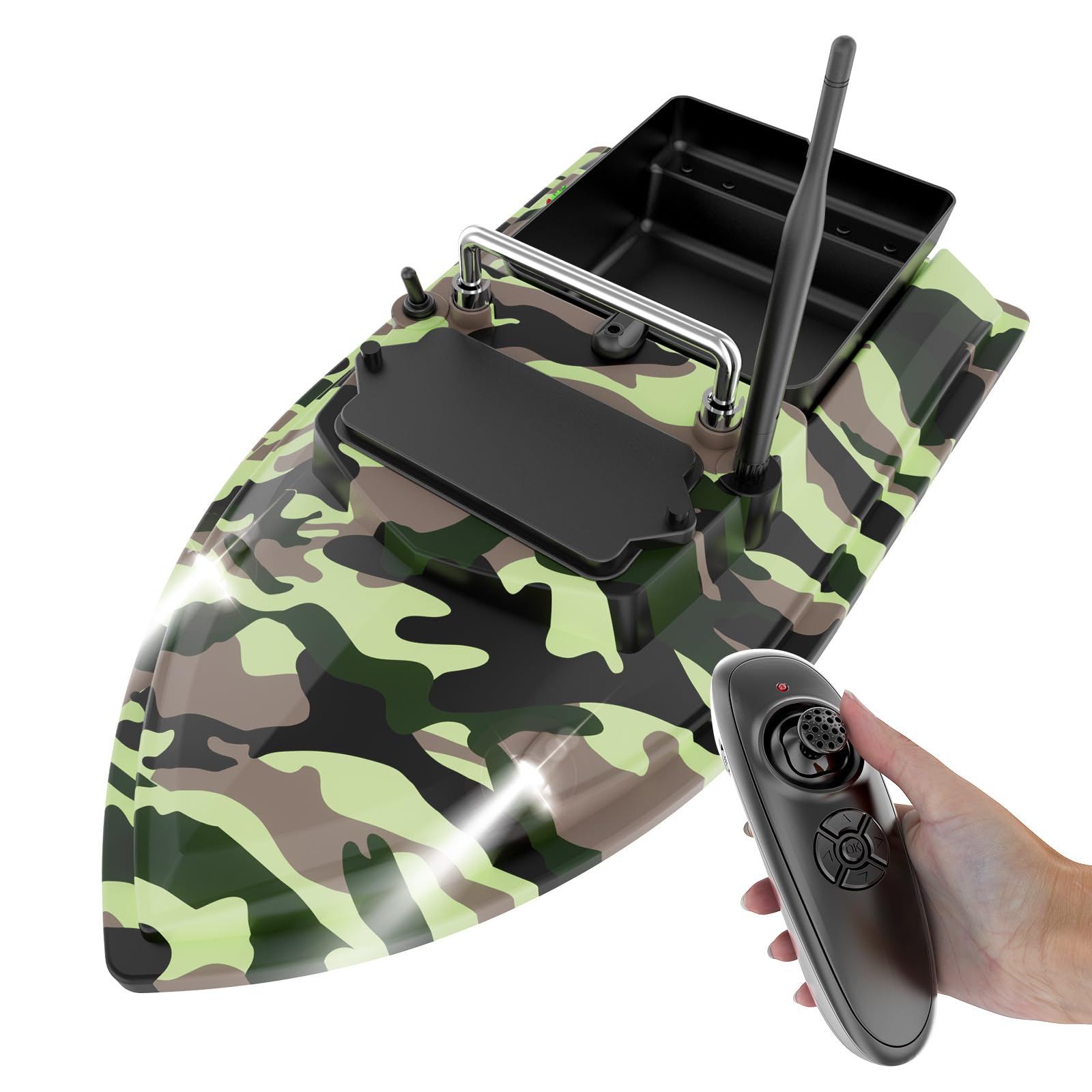 500m Ferngesteuert Futterboot Angeln 10400mAh Nachtangeln Fischköder Köderboot mit LED-Navigator-Licht, Fernbedienung Futterboote Bait Boat Ferngesteuertes Köderboot (Tarnfarbe)