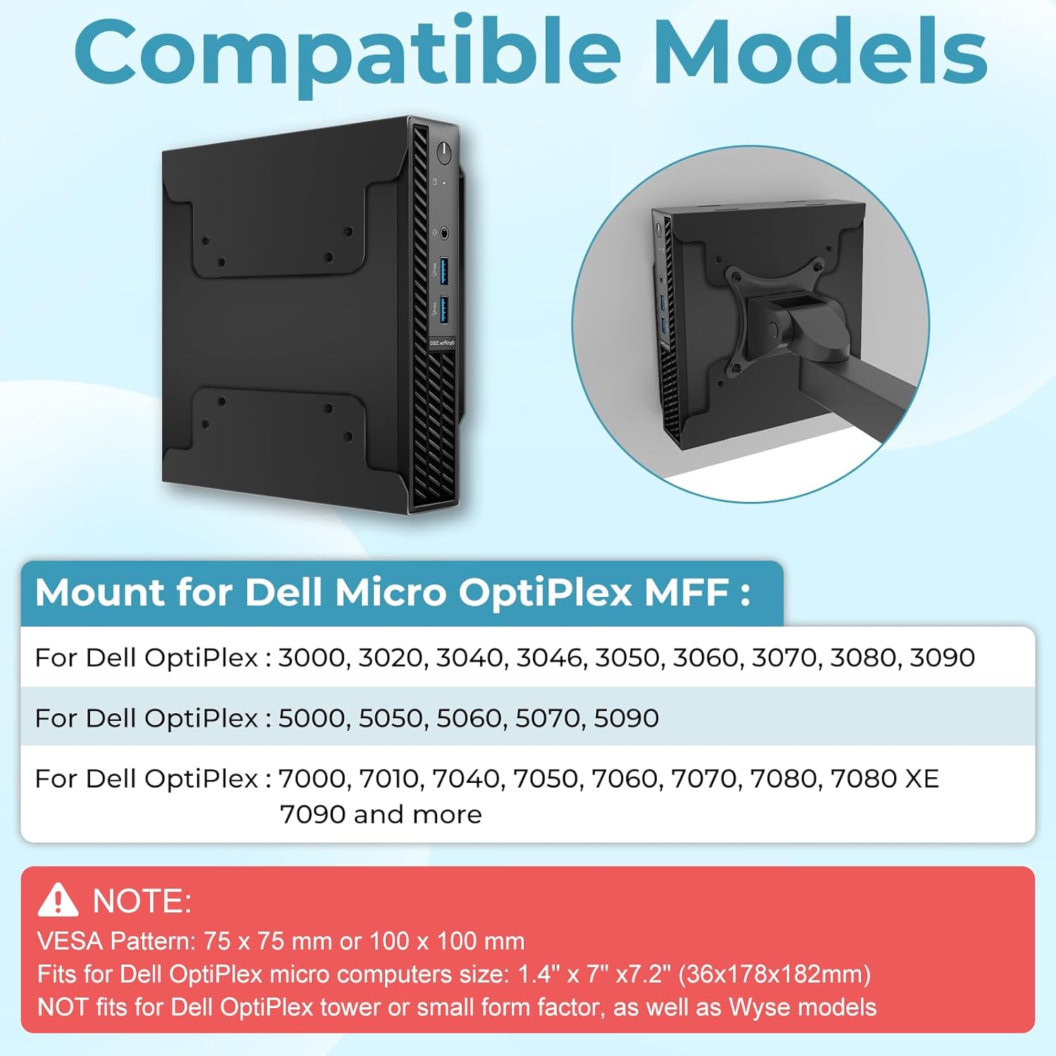 2-Pack Mini PC Mount for Dell VESA Wall Under Desk Mount or Mount to a Monitor Arm, Monitor Stand for Dell OptiPlex MFF 7080 5070 3000 7060 7090 7010 3060 3040 3050 and More Model with Pen Holder
