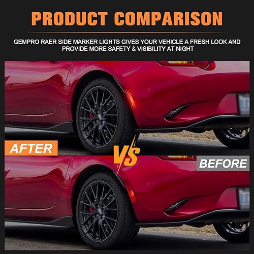 Miniatura 7 de Gempro Luces LED laterales para parachoques y guardabarros para Mazda MX-5 Miata ND Reflectores 2016-2023, lente ahumada, 2 unidades (rojo trasero)