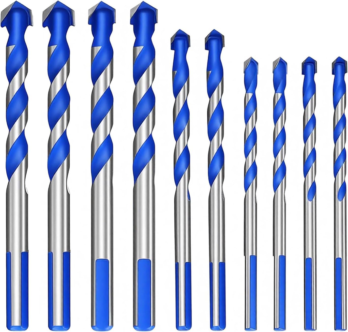 Aoyfuwell10 Pcs Tungsten Carbide Masonry Drill Bit Set, Tile Tip Drill Bits Set for Porcelain Ceramic Tile, Concrete, Brick Wall, Glass, Mirrors, Plastic, Masonry, Wood Drill Bits - 6mm/8mm/10mm/12mm