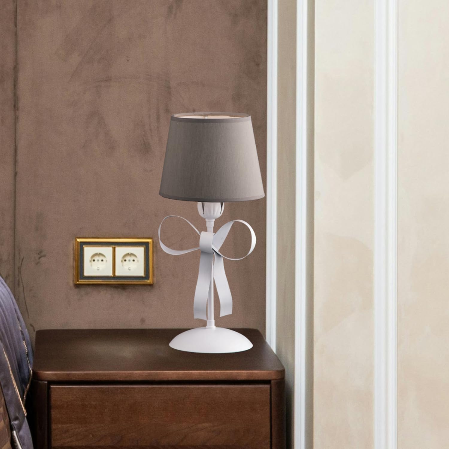 Lumetto Classico Provenzale Bianco Shabby Con Paralumi Tortora 1 Luce Lucy