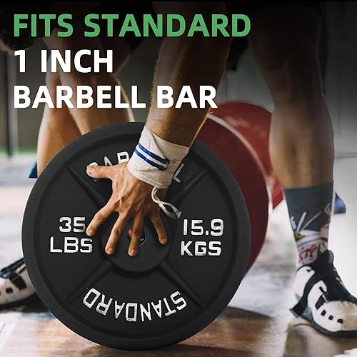 Miniatura 5 de Fitvids Placa de pesas estándar de hierro fundido de 1 pulgada para entrenamiento de fuerza y levantamiento de pesas, varios pesos disponibles