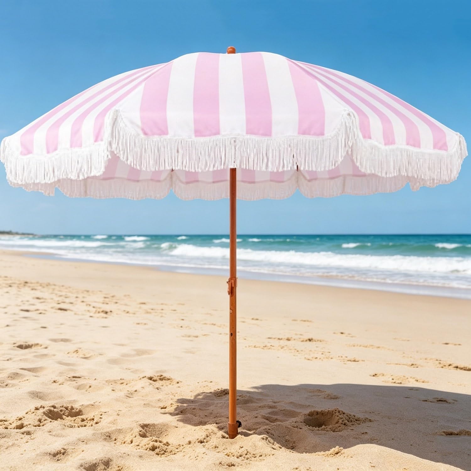 Sombrilla de Jardín Boho con Flecos de 200 cm, Parasol de Playa Toldo Portátil para Exteriores para Balcones, Piscinas