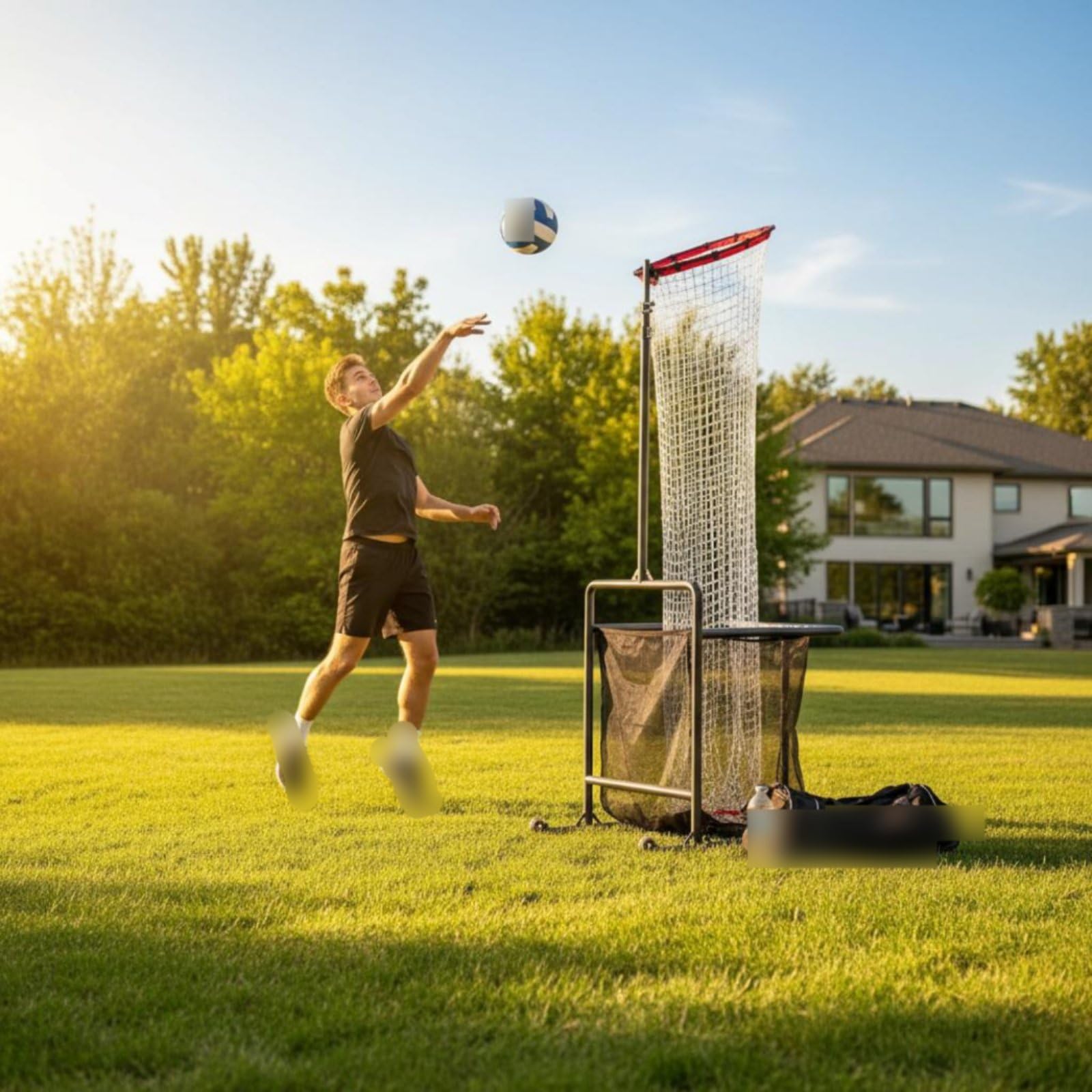 Rete Allenamento Pallavolo Regolabile con Borsa Raccoglipalle Rete Rimbalzante Pallavolo Facile da Montare Attrezzatura Sportiva per Palestra