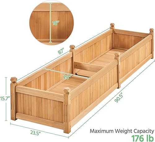 Miniatura 3 de Yaheetech Cama de jardín elevada de madera de 90.5 pulgadas de largo x 23.5 pulgadas de ancho x 16 pulgadas de alto, maceta rectangular de madera