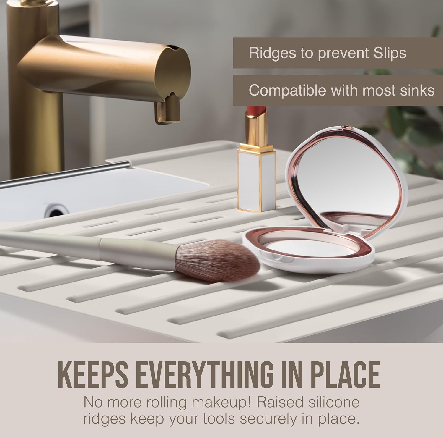 Maplefield Bathroom Sink Cover for Counter Space, Heat Resistant Silicone Sink Mat for Your Beauty Routine, Small Bathroom Space Saver Sink Cover for Makeup (Taupe Large, 22 x 2 x 2 Inches)