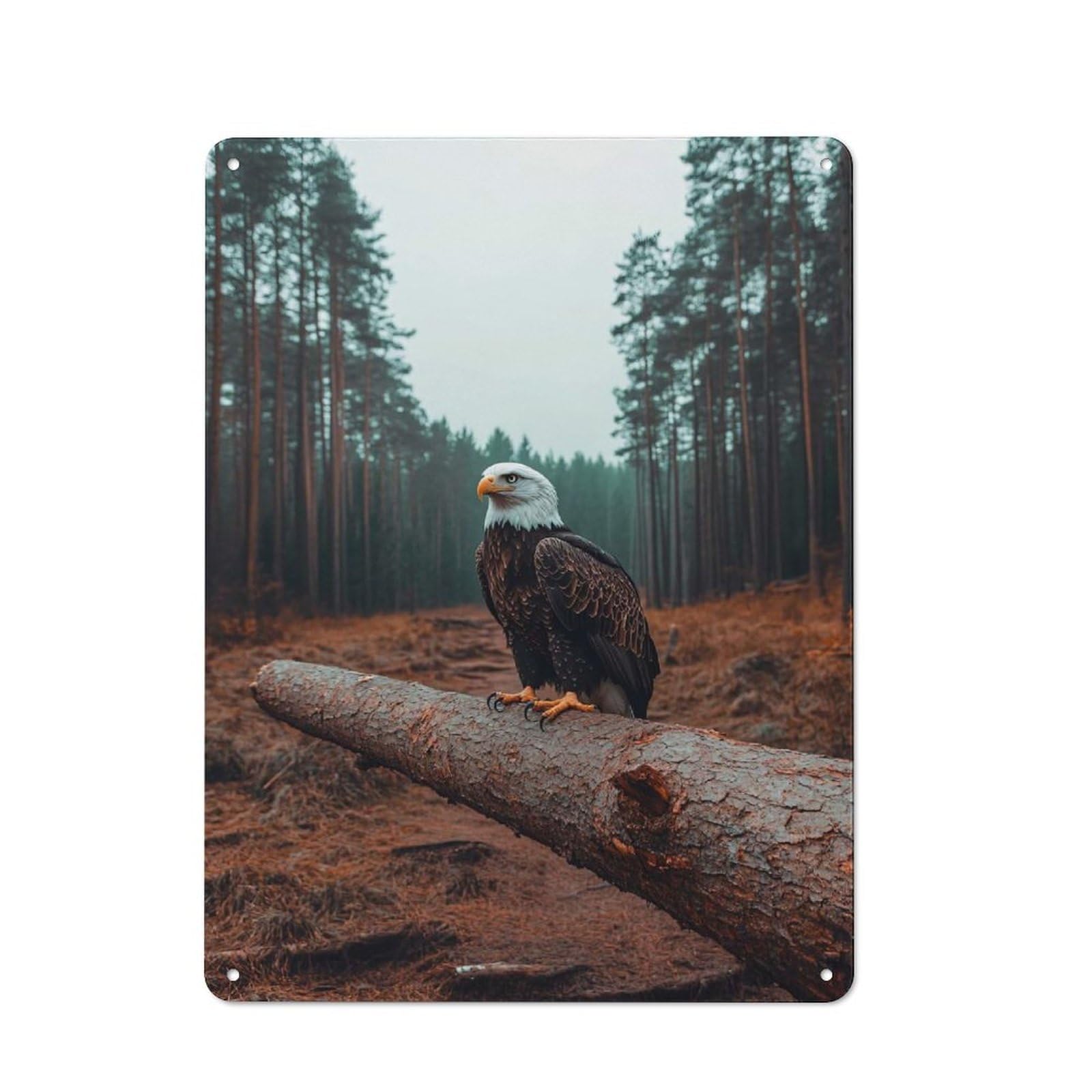 Junmoney Style-10 Vintage Tin Sign 40X30cm With Bald Eagle Perched On A Fallen Tree For Man Cave Or Games Room, For Vintage Wall Decor Fans, For Metal Sign Collectors