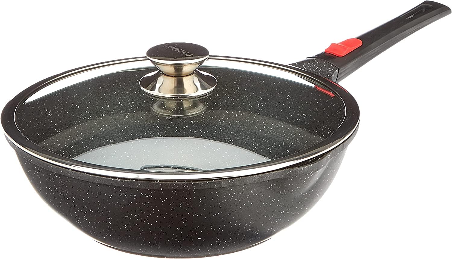 KAMBERG - Wok 28 cm - Manche Amovible - Fonte d'Aluminium - Revêtement pierre - Couvercle en Verre - Tous Feux dont Induction - Sans PFOA - 0008056