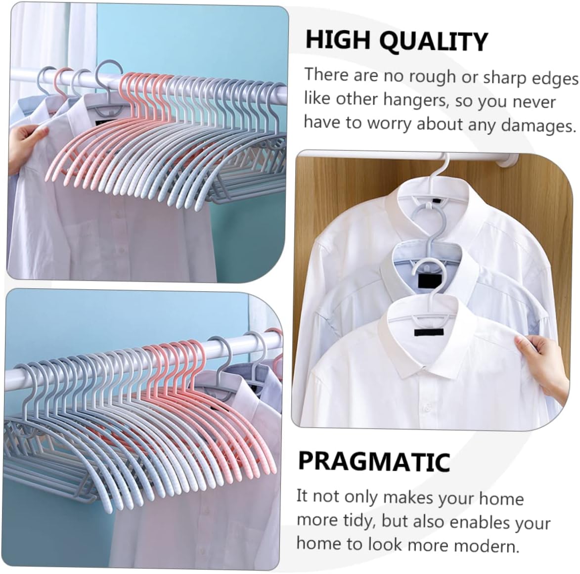10pcs Non-Slip Wardrobe Hangers for Clothes and Coats Contoured Design with Integrated Strap Hooks for Maximum Closet Organization